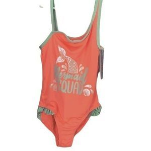 Candy Girl Mermaid Squad One Piece Small Bathing suit orange teal coral Swimsuit